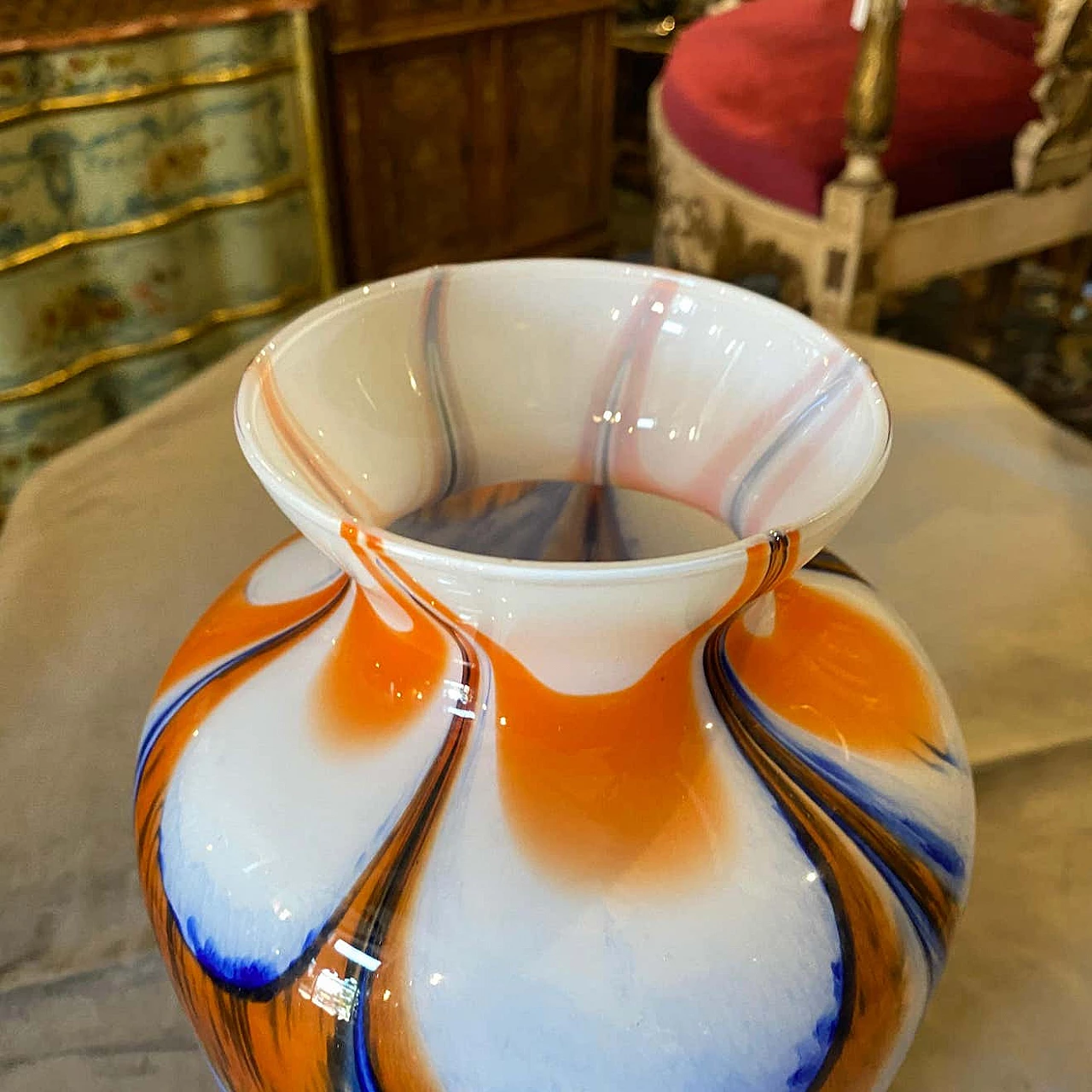 Vaso in vetro di Murano arancione e blu di Carlo Moretti, anni '70 1333149