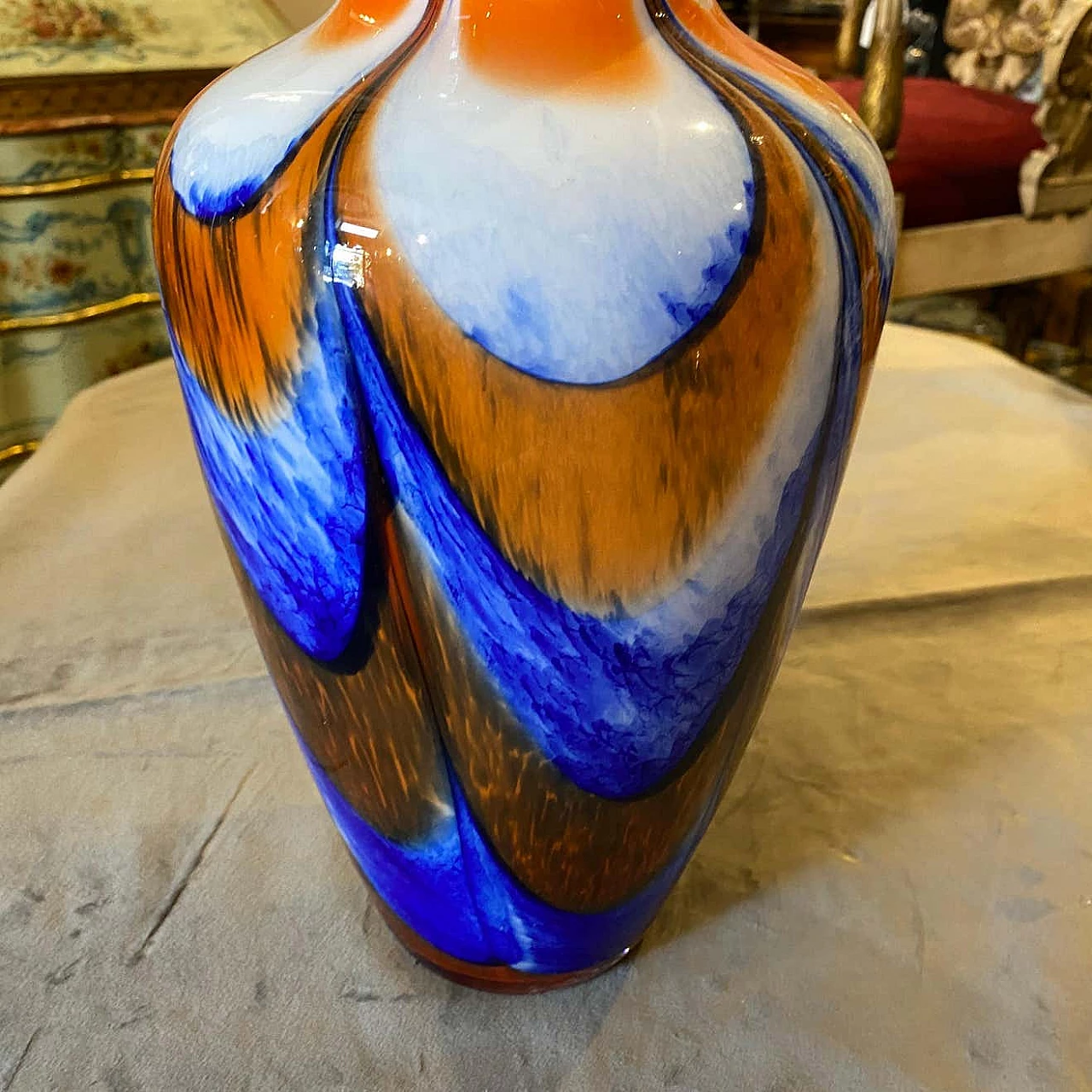 Vaso in vetro di Murano arancione e blu di Carlo Moretti, anni '70 1333150