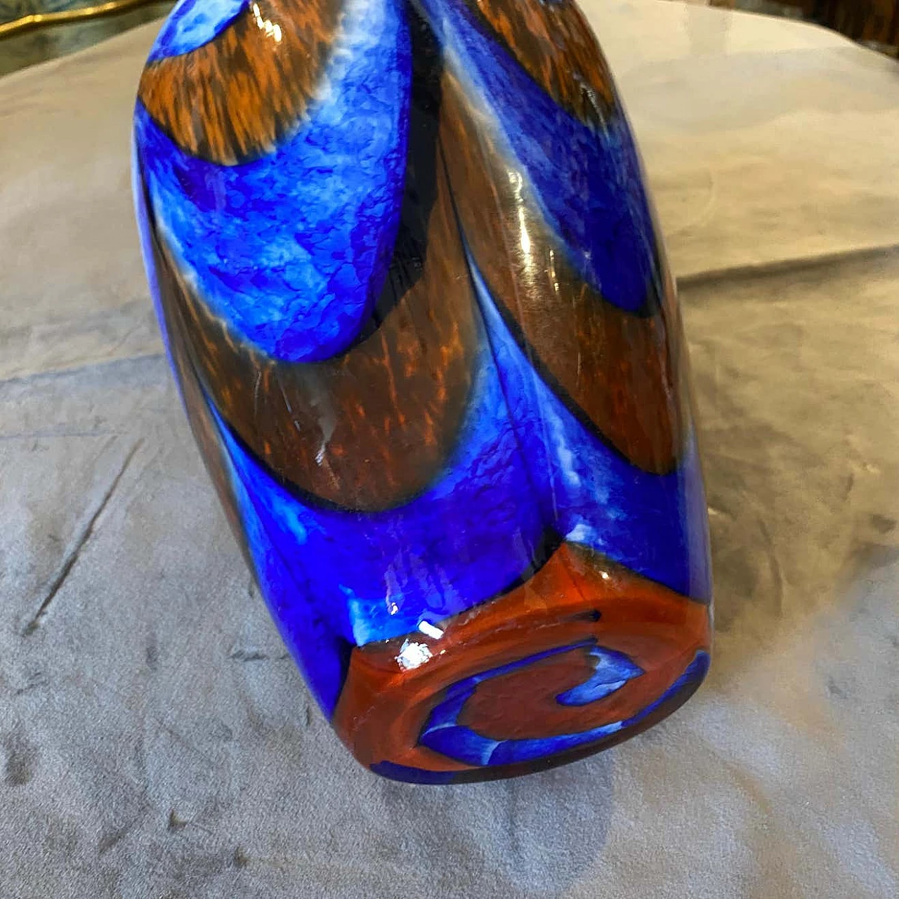 Vaso in vetro di Murano arancione e blu di Carlo Moretti, anni '70 1333151