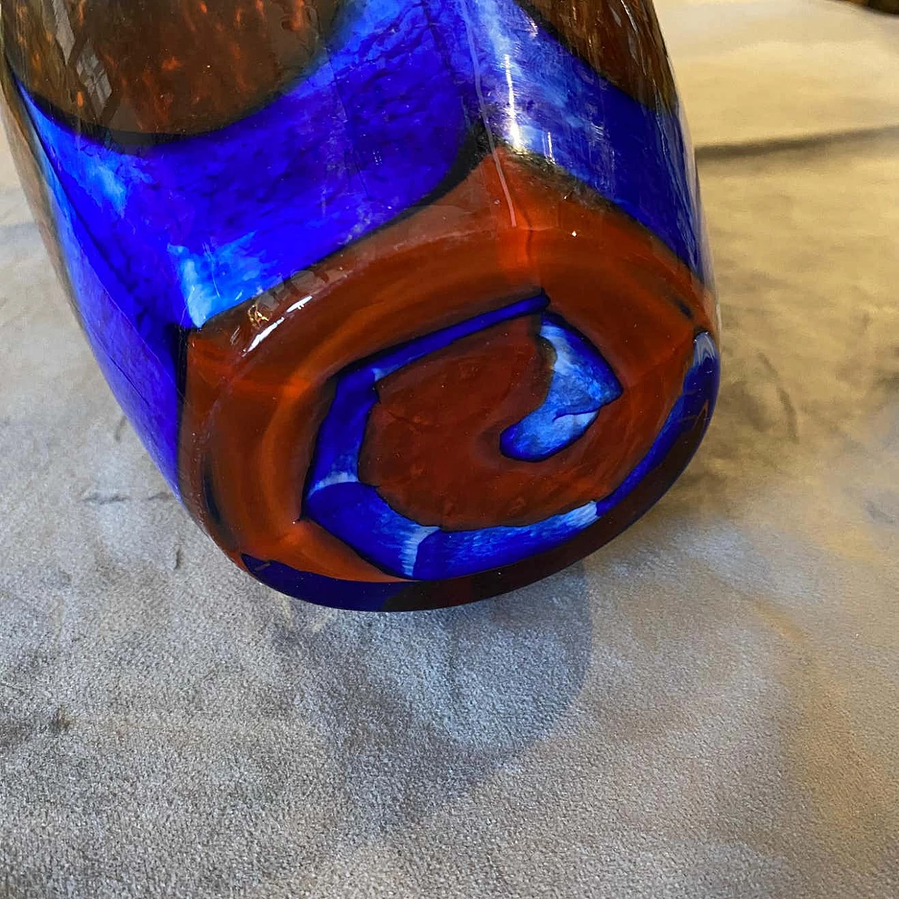 Vaso in vetro di Murano arancione e blu di Carlo Moretti, anni '70 1333152