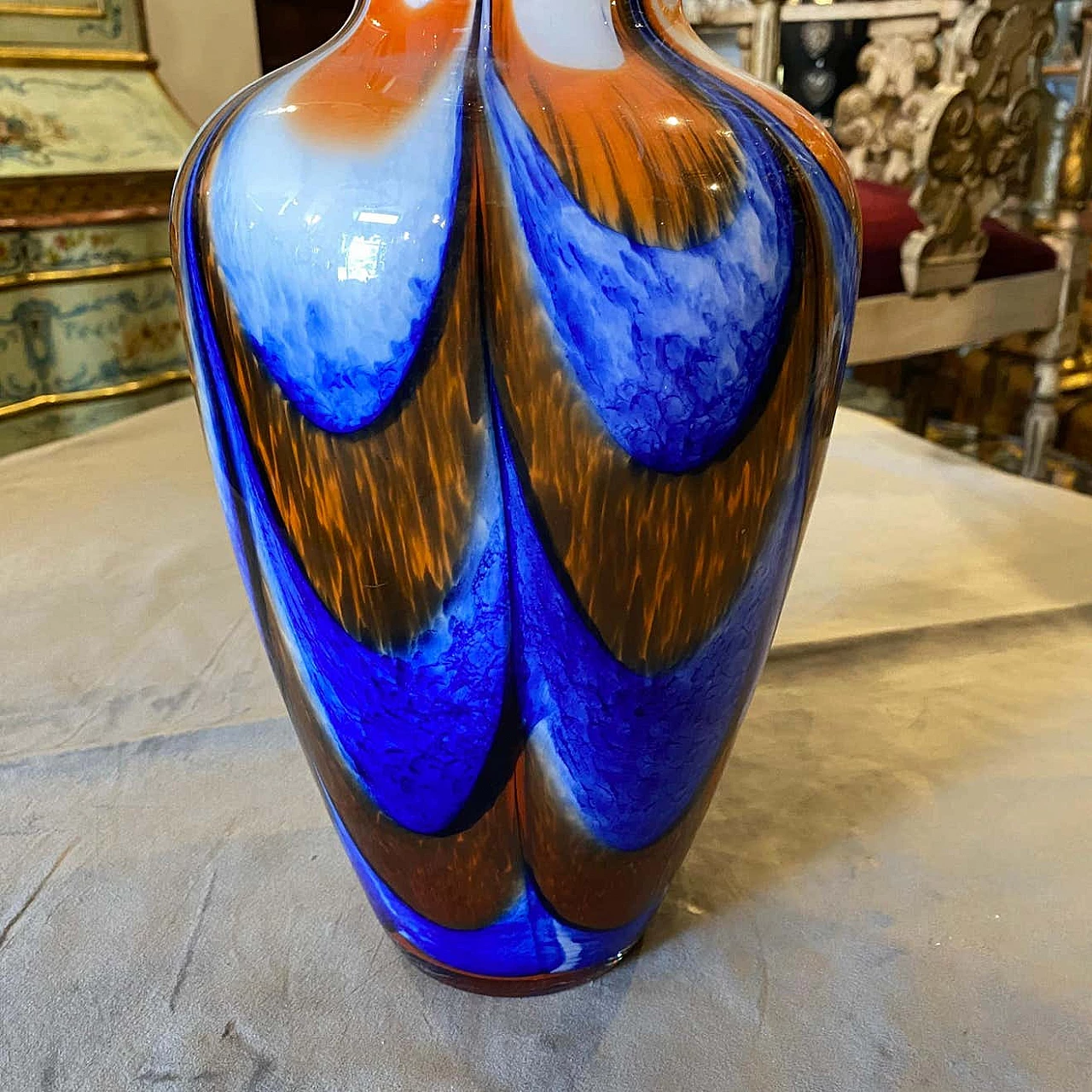 Vaso in vetro di Murano arancione e blu di Carlo Moretti, anni '70 1333153