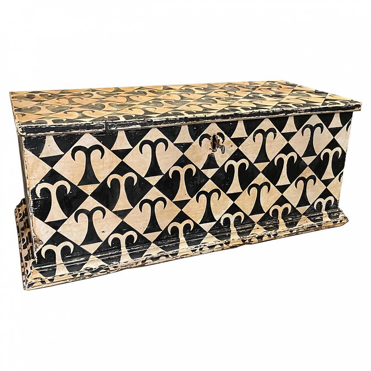 Cassapanca in legno dipinto a mano in bianco e nero, '800 1333168