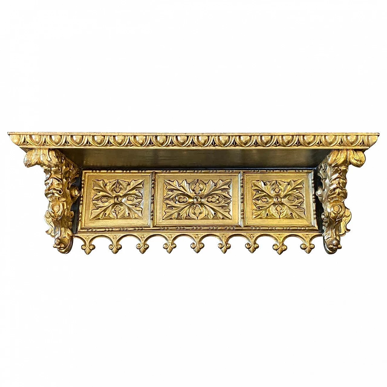Mensola da parete in legno dorato intagliato a mano, '800 1333185