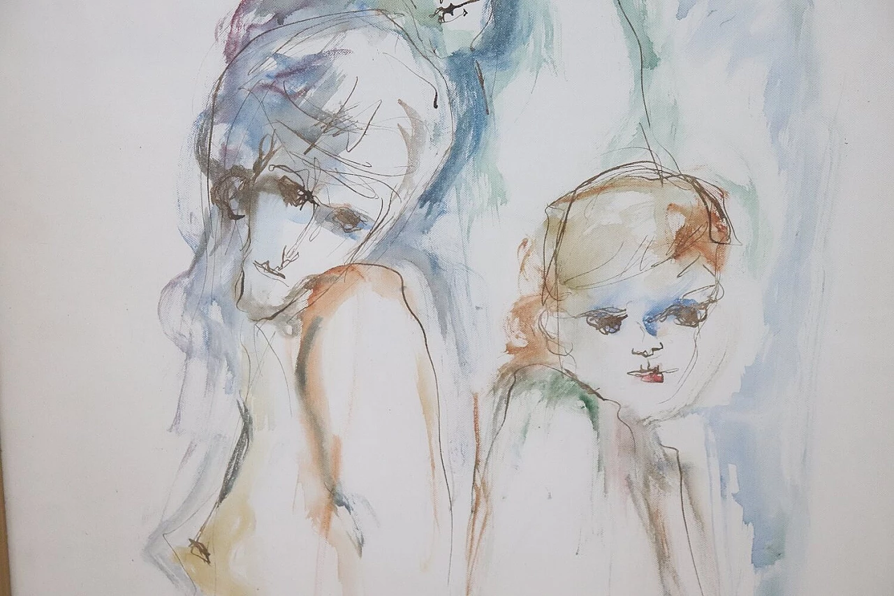 Ernesto Treccani, acquerello con figure di nudi, anni '80 1333970