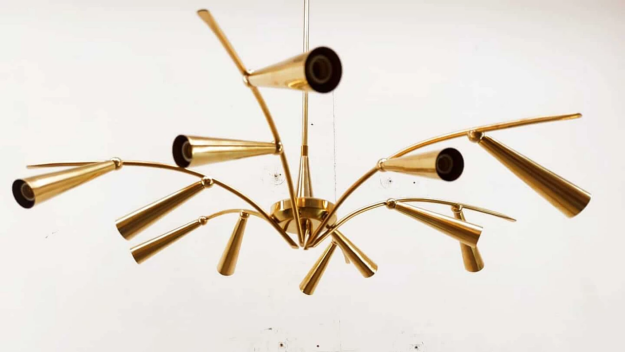 Brass 12-light chandelier by Stilnovo, 1960s 1334048