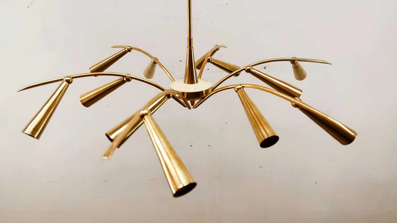 Brass 12-light chandelier by Stilnovo, 1960s 1334049