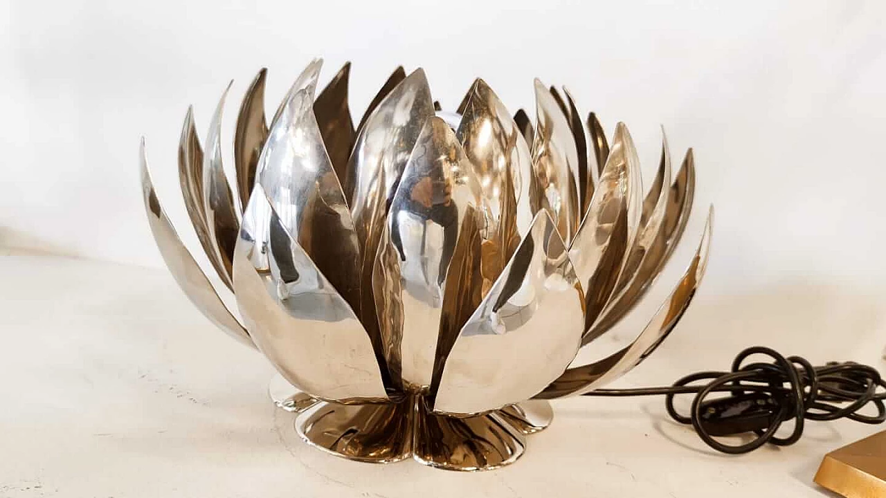 Table lamp in steel lotus flower, 70s 1334086