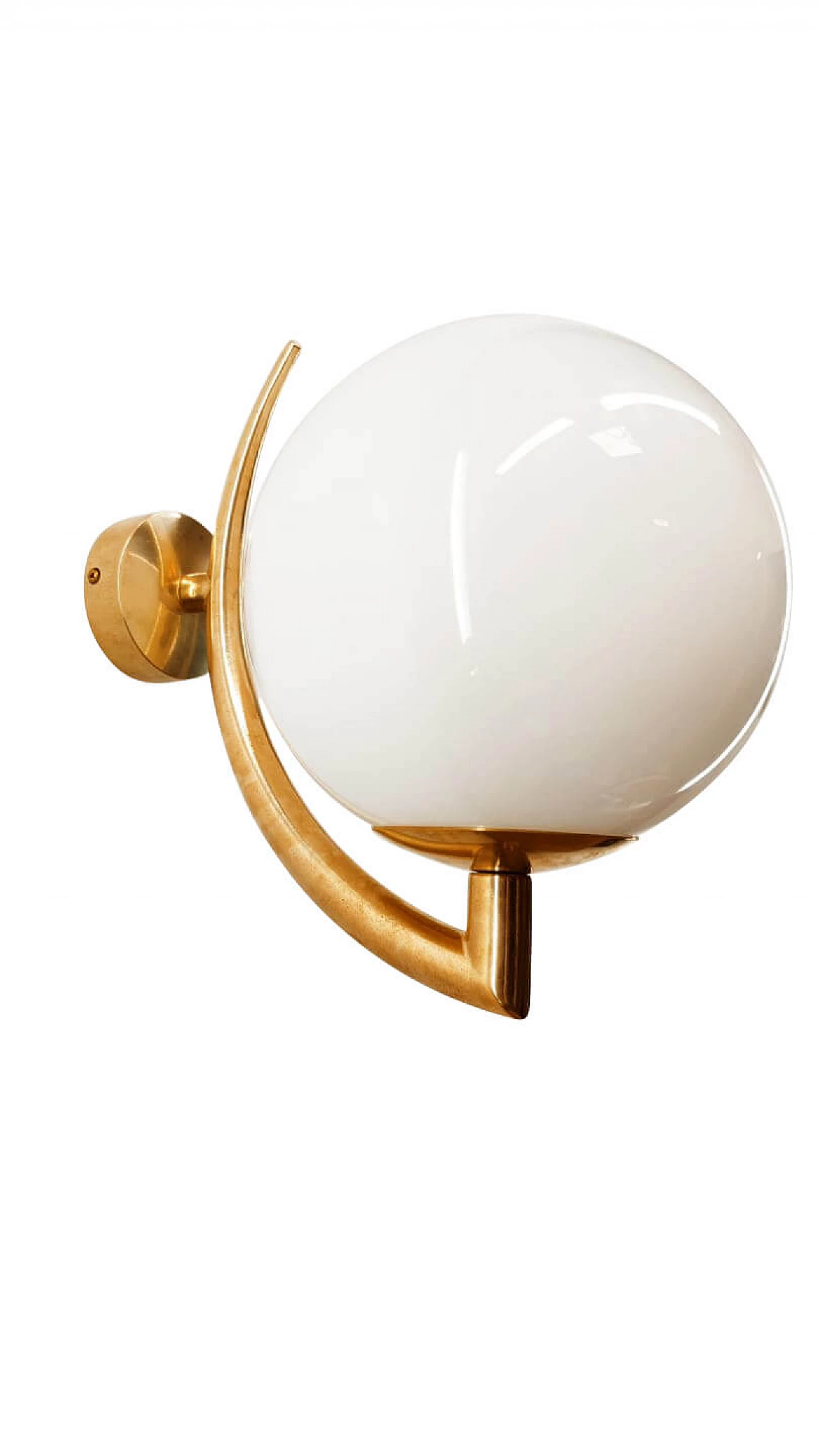 Brass wall lamp with polished opaline sphere, 80s 1334461