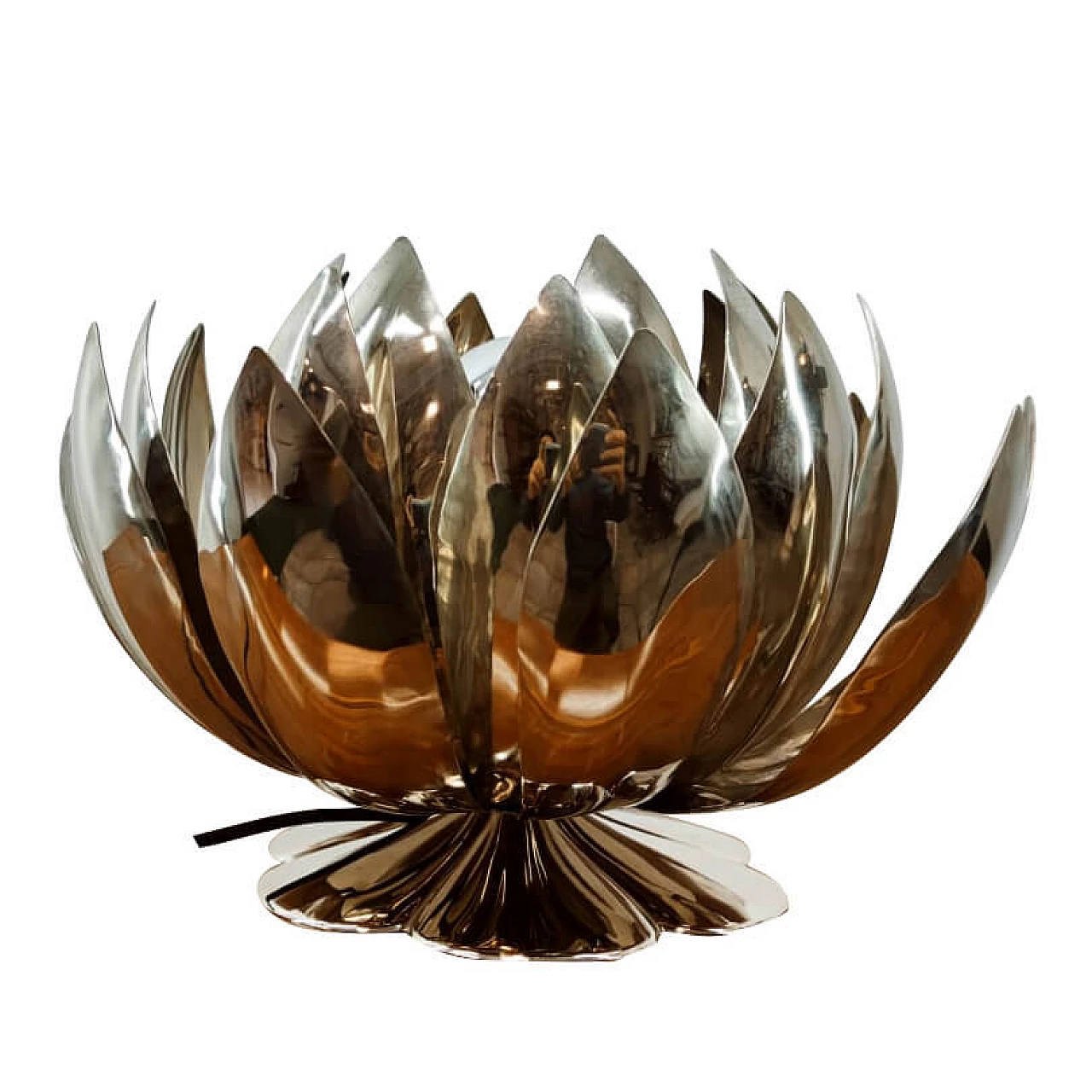 Lampada da tavolo in acciaio a fiore di loto, anni '70 1334468