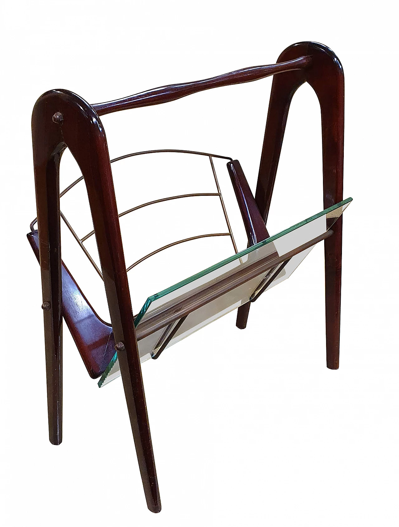Magazine rack in wood, brass and glass by Ico Parisi, 1950s 1334608