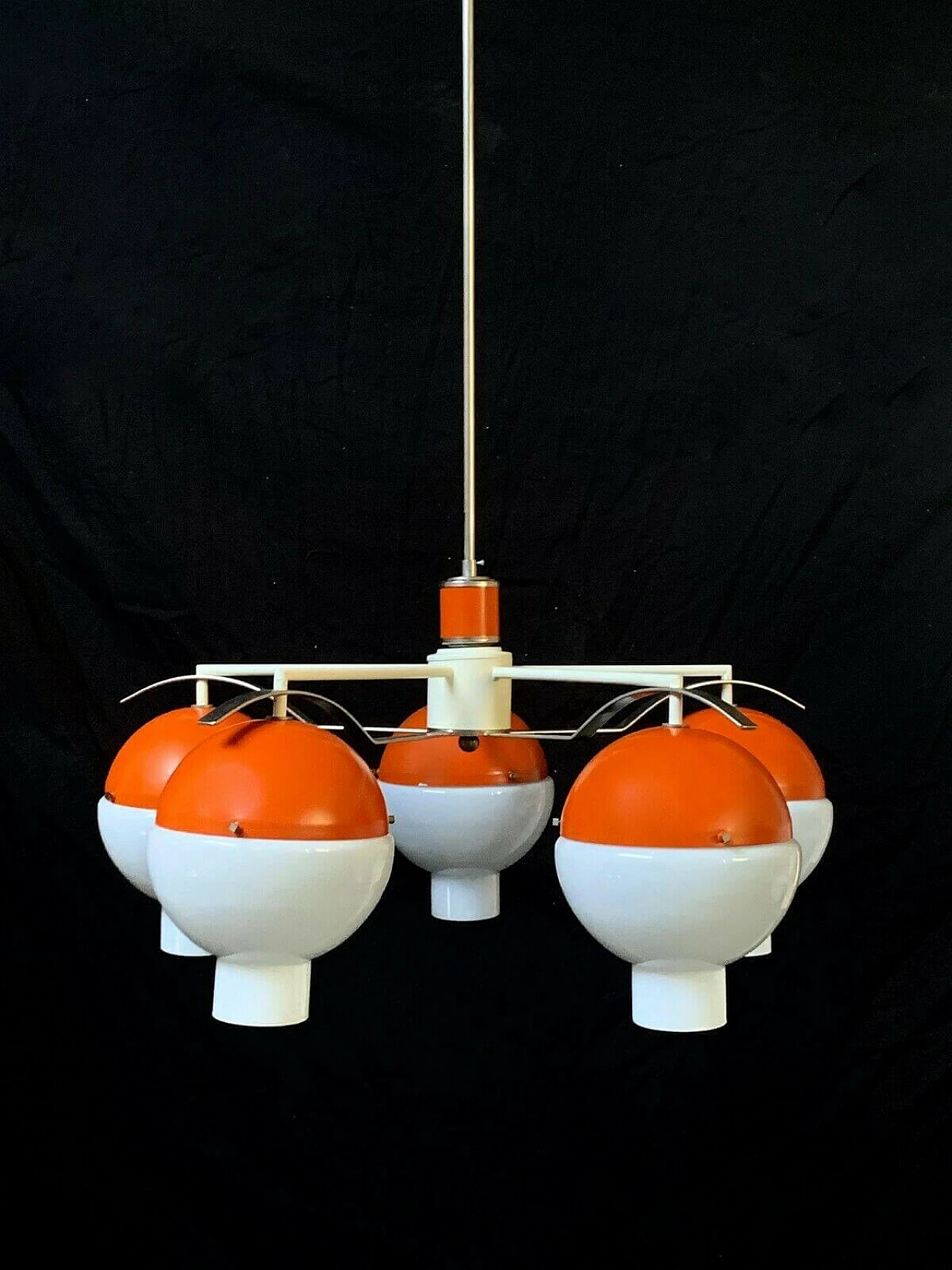 Chandelier with spheres in Murano glass and metal attributable to Stilnovo, 60s 1335145