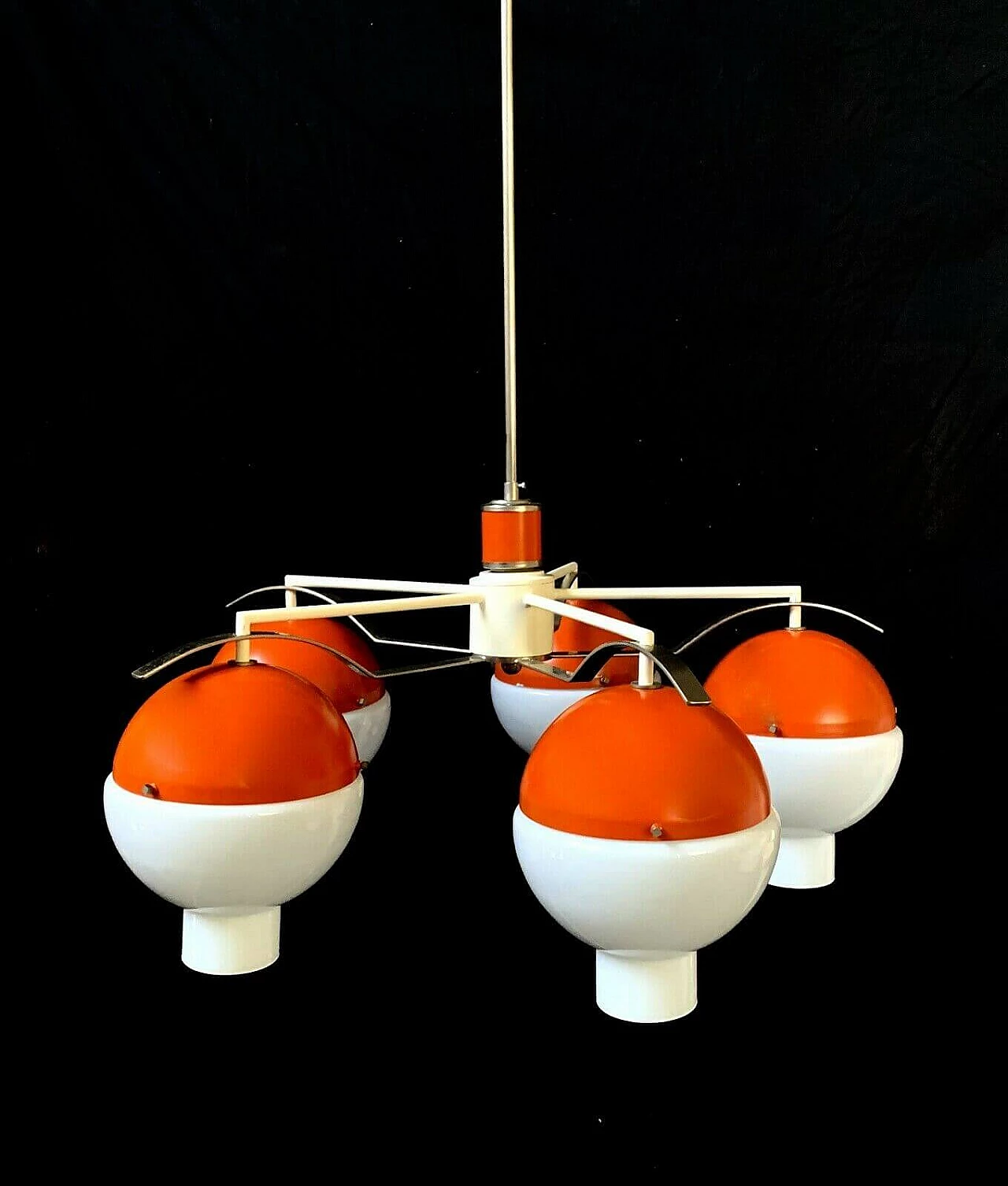 Chandelier with spheres in Murano glass and metal attributable to Stilnovo, 60s 1335146