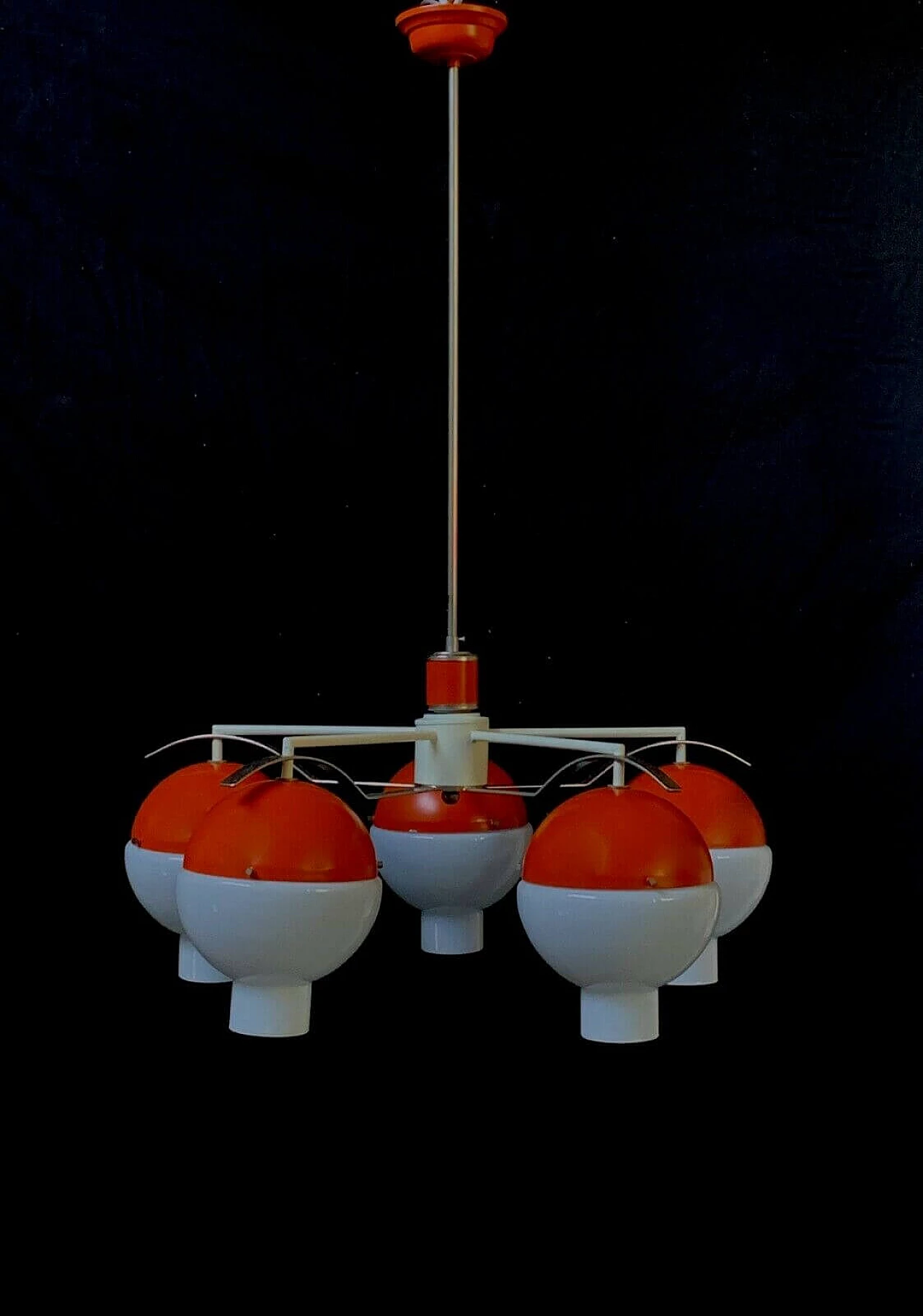 Chandelier with spheres in Murano glass and metal attributable to Stilnovo, 60s 1335149