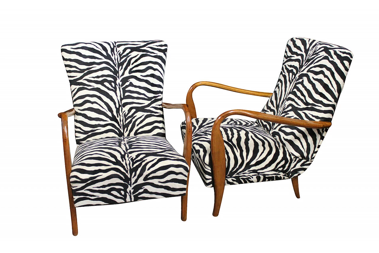 Pair of 401 armchairs in fabric and wood by Cassina, 40s 1335552
