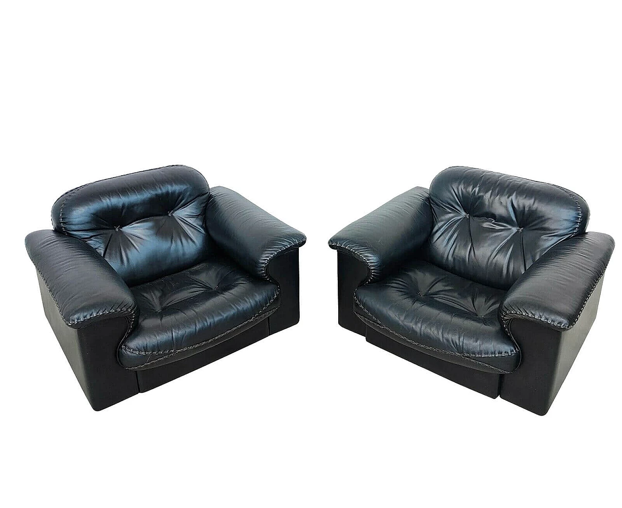 Pair of adjustable DS-101 armchairs in black leather by De Sede, 70s 1335554