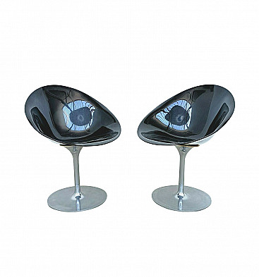 Pair of Eros swivel chairs in aluminium and polycarbonate by Philippe Starck for Kartell, 90s