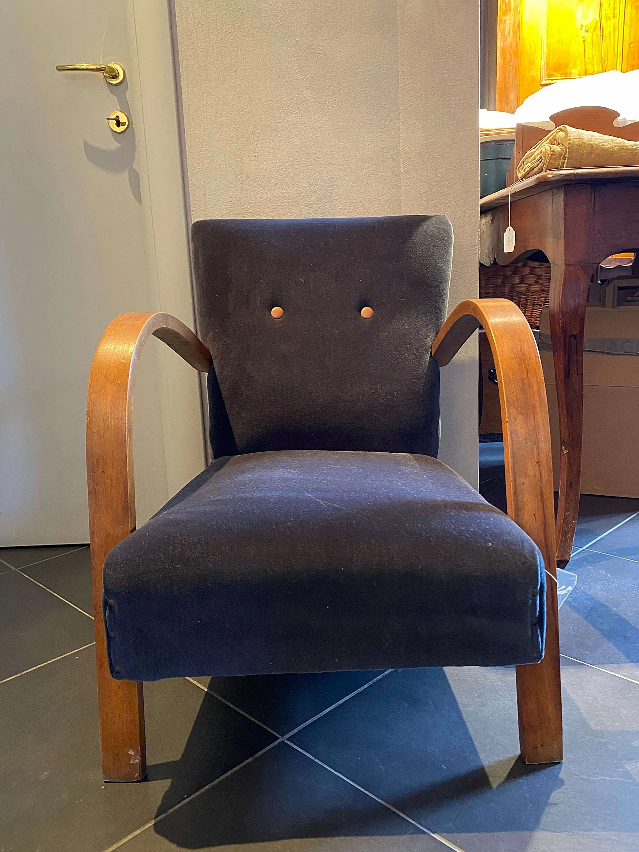 Vespa armchair upholstered in velvet, 1950s 1335589
