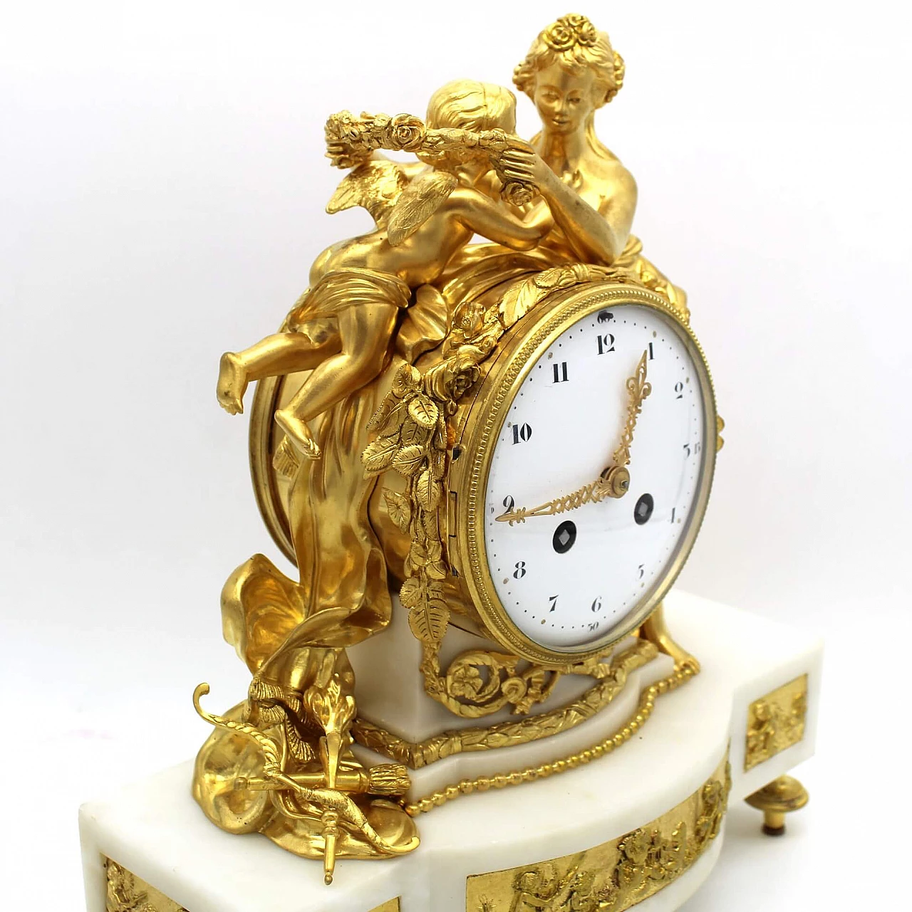 Napoleon III pendulum clock in gilded bronze and white Carrara marble, 19th century 1336754