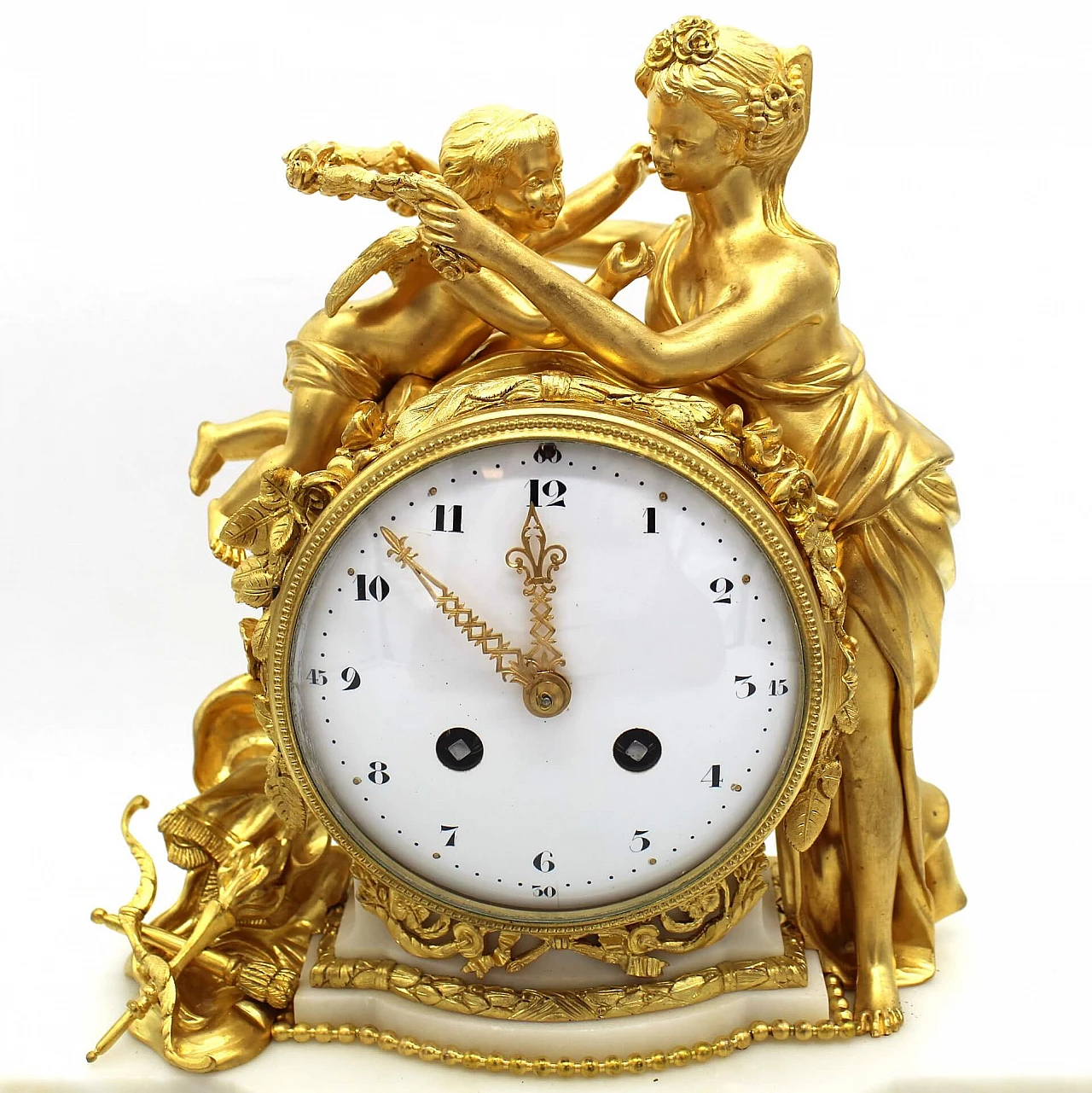 Napoleon III pendulum clock in gilded bronze and white Carrara marble, 19th century 1336757