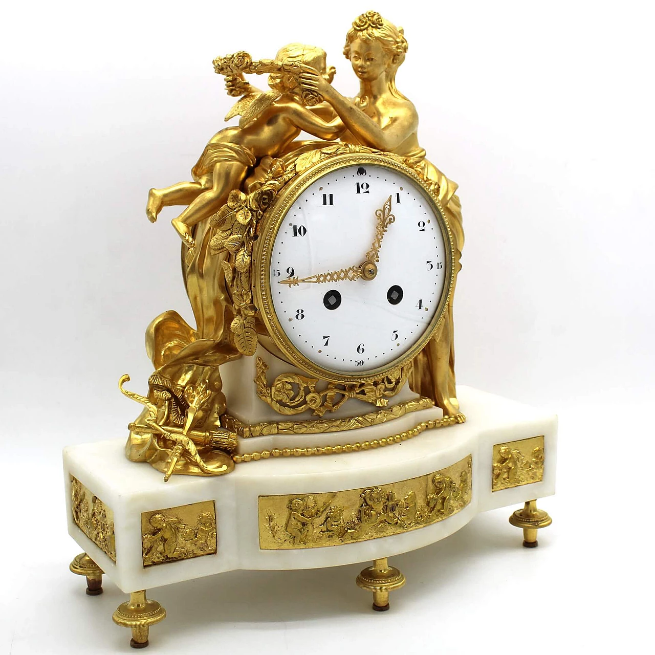 Napoleon III pendulum clock in gilded bronze and white Carrara marble, 19th century 1336759