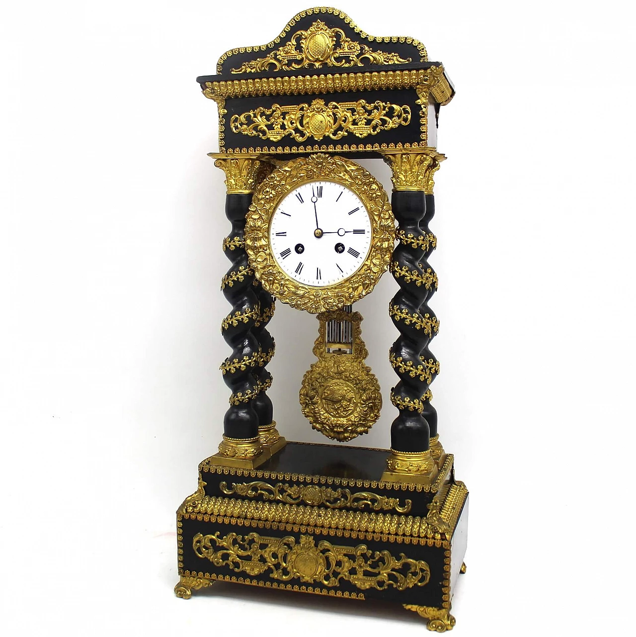 Napoleon III pendulum clock in ebonized wood and gilded bronzes, 19th century. 1336764