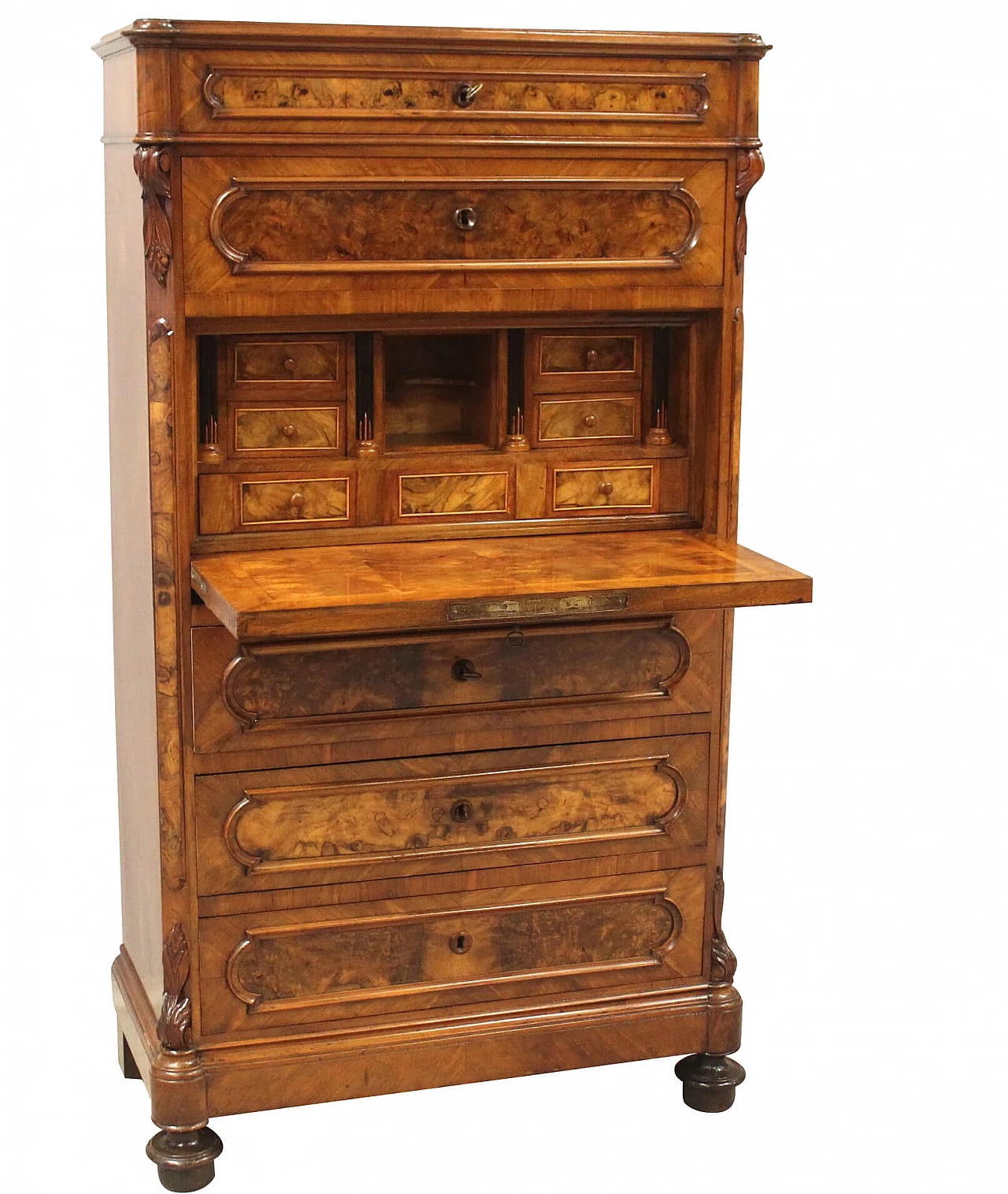Louis Philippe secretaire in solid walnut and walnut burl, 19th century 1337041