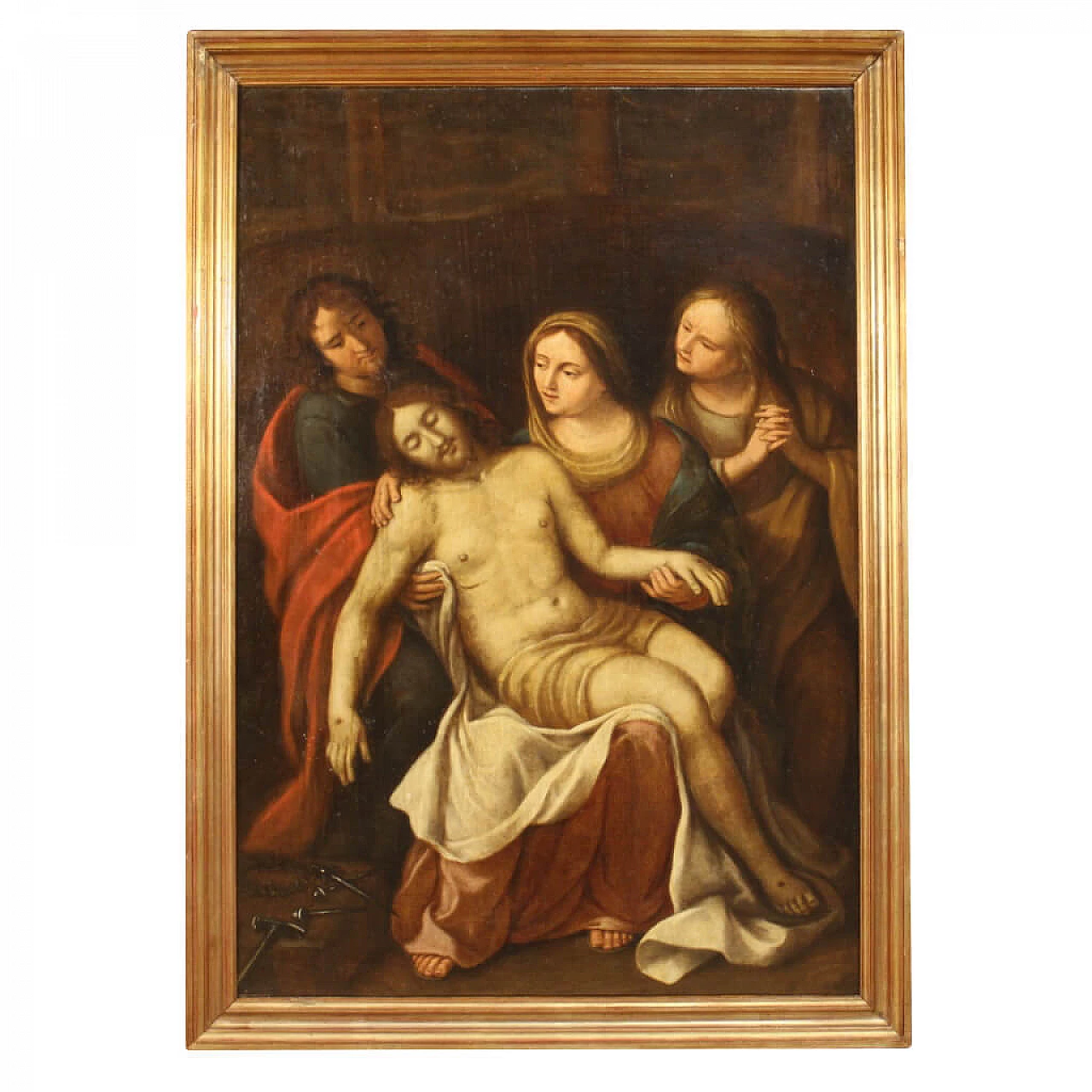 Pietà con Maria e due Santi, dipinto fiammingo olio su tela, '600 1337051
