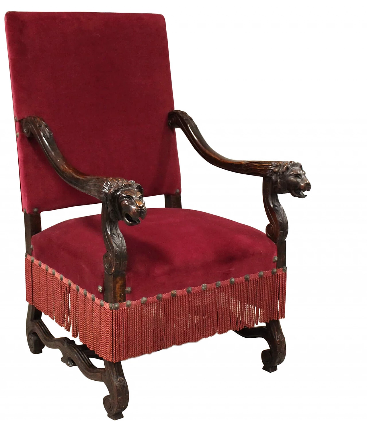 Poltrona trono Rinascimentale in noce massello, '800 1337106