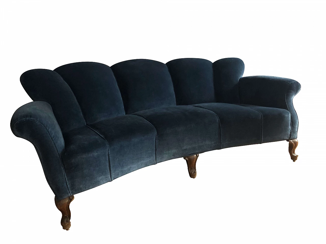 Blue velvet shell sofa, 1950s 1337123