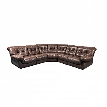 Brown leather modular sofa, 1970s
