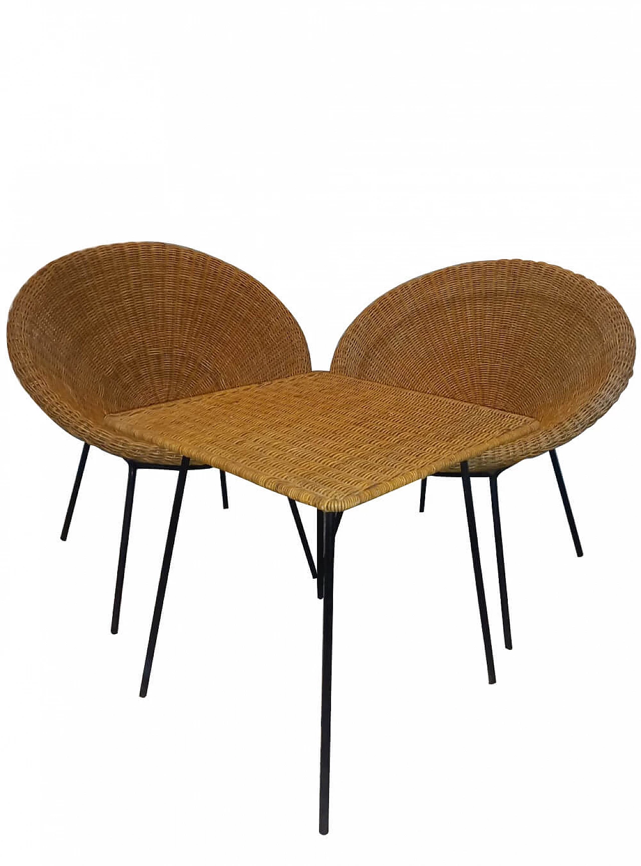 Tavolino e 2 poltroncine in vimini, anni '60 1337675