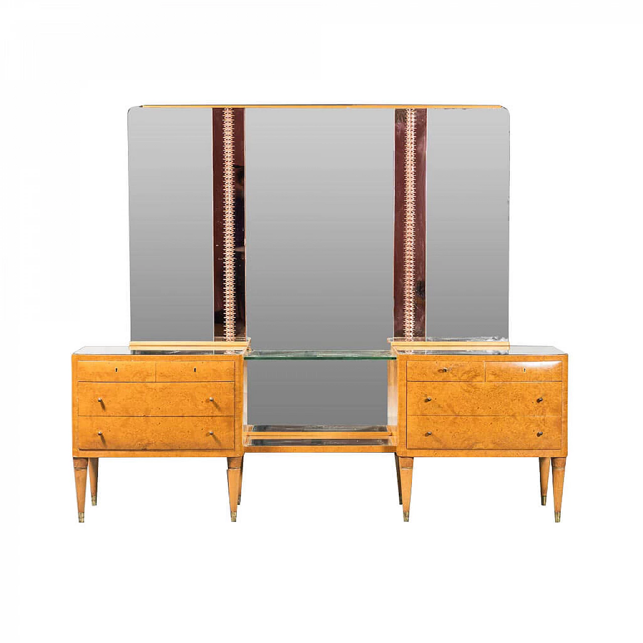 Cassettiera in legno con specchio, anni '40 1337685