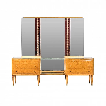 Cassettiera in legno con specchio, anni '40