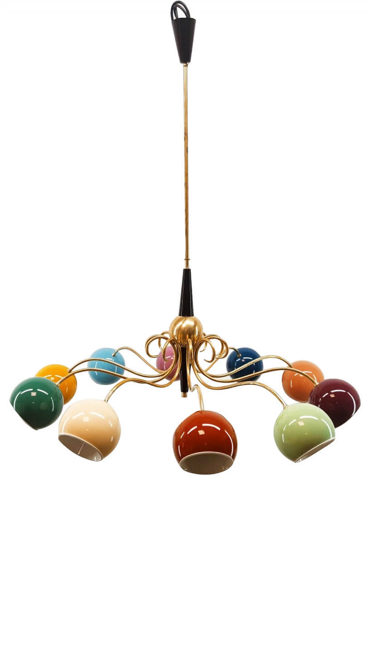 Lampadario a 10 luci con sfere colorate, anni '60 1337747