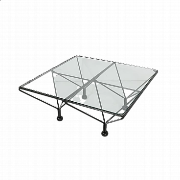 Tavolino con struttura in metallo verniciato e piano in vetro, anni '70