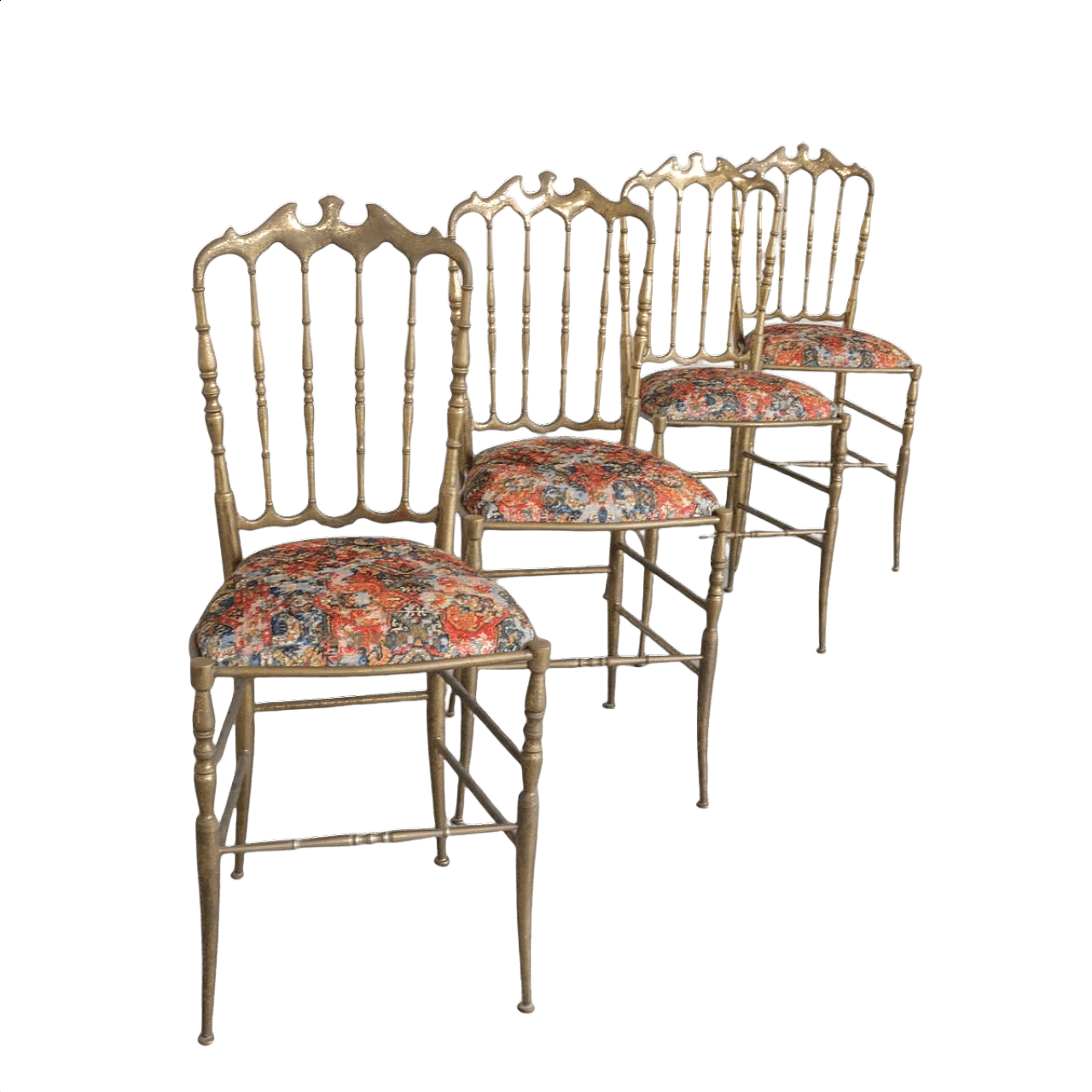4 Sedie Chiavarine in ottone con sedute in velluto di Rubelli, anni '50 1337904