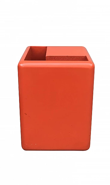 Orange lacquered wooden stool, 1980s