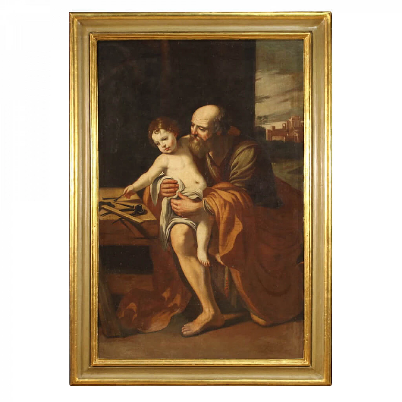 San Giuseppe col bambino, dipinto italiano olio su tela, '600 1338567