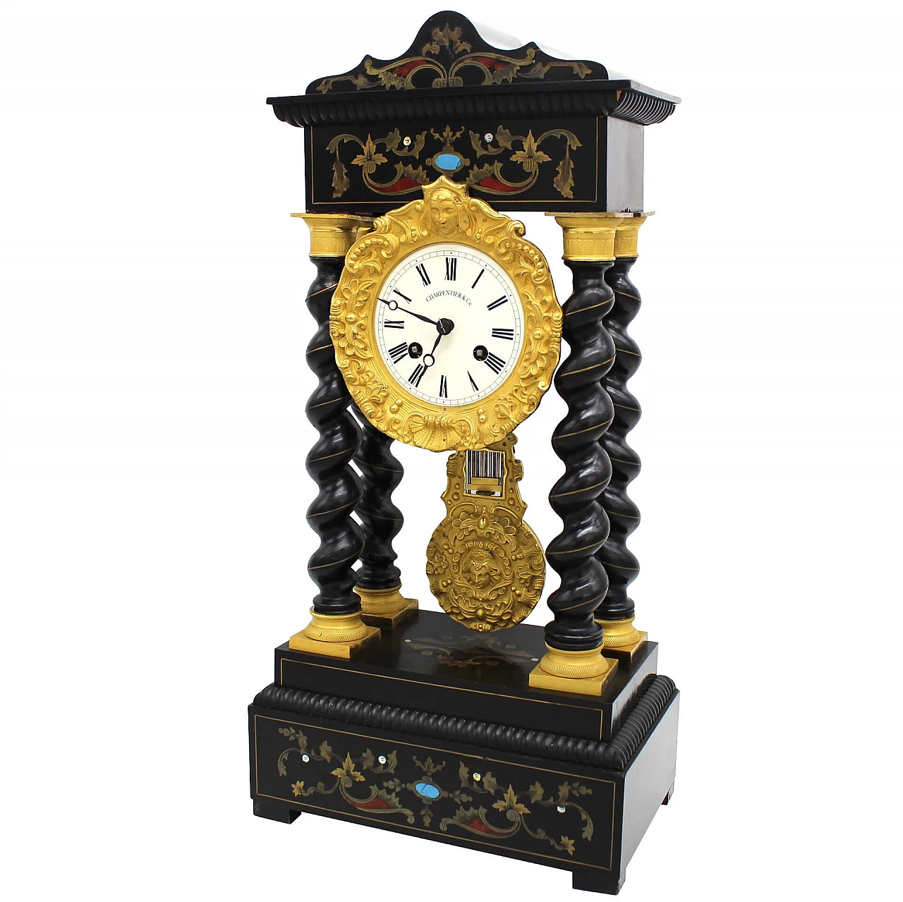 Napoleon III pendulum clock in ebonized wood, inlaid and threaded with gilded bronzes, 19th century 1338627