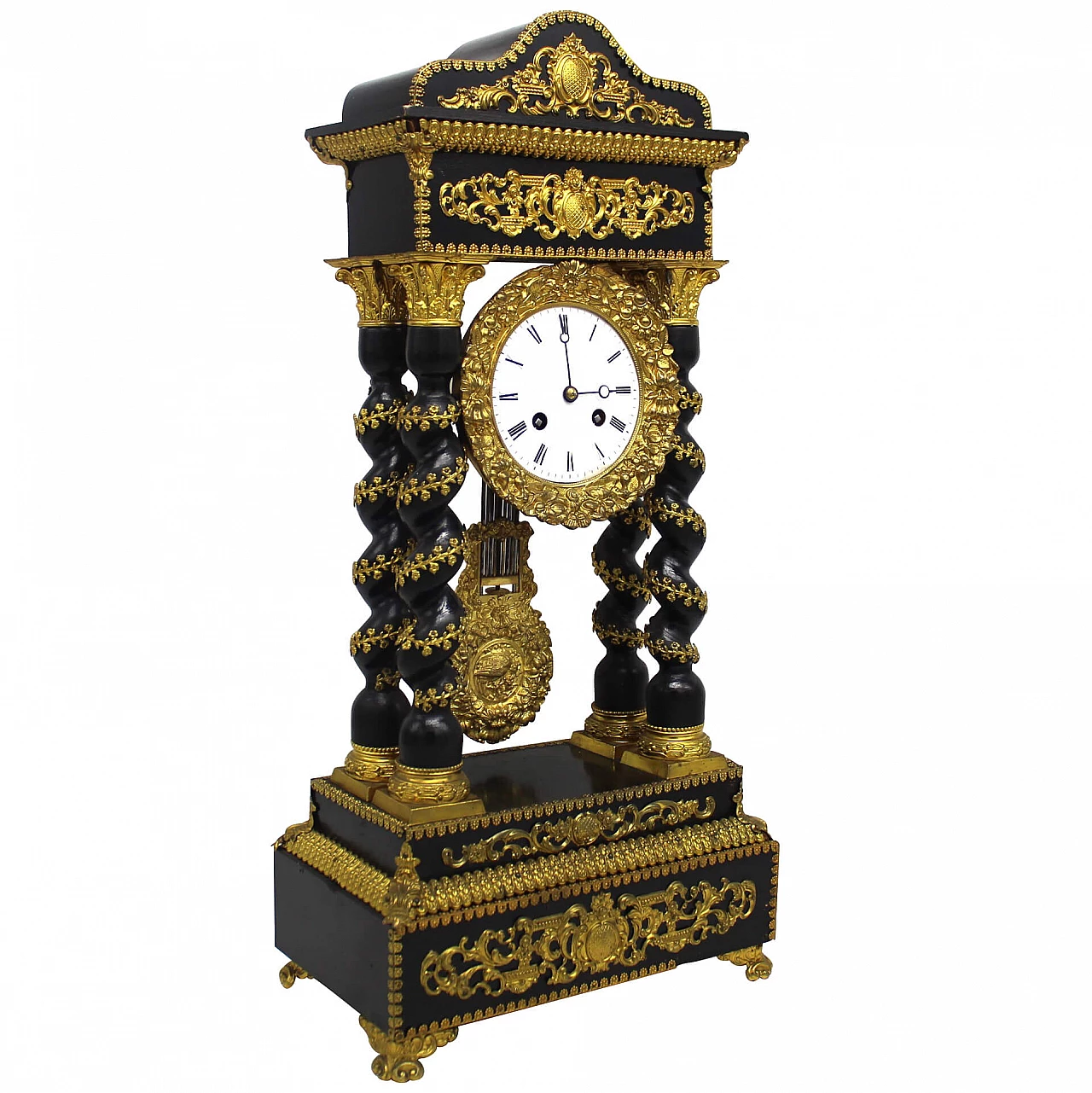 Napoleon III pendulum clock in ebonized wood and gilded bronzes, 19th century. 1338629