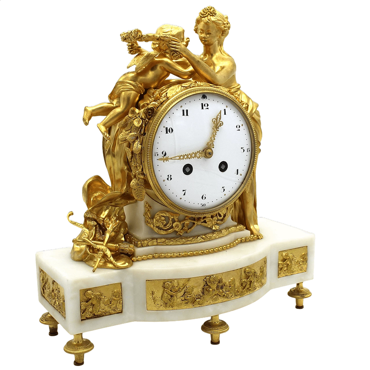 Napoleon III pendulum clock in gilded bronze and white Carrara marble, 19th century 1338720