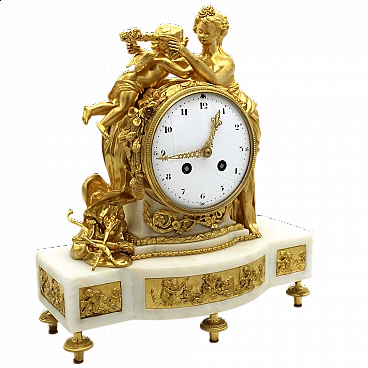 Napoleon III pendulum clock in gilded bronze and white Carrara marble, 19th century