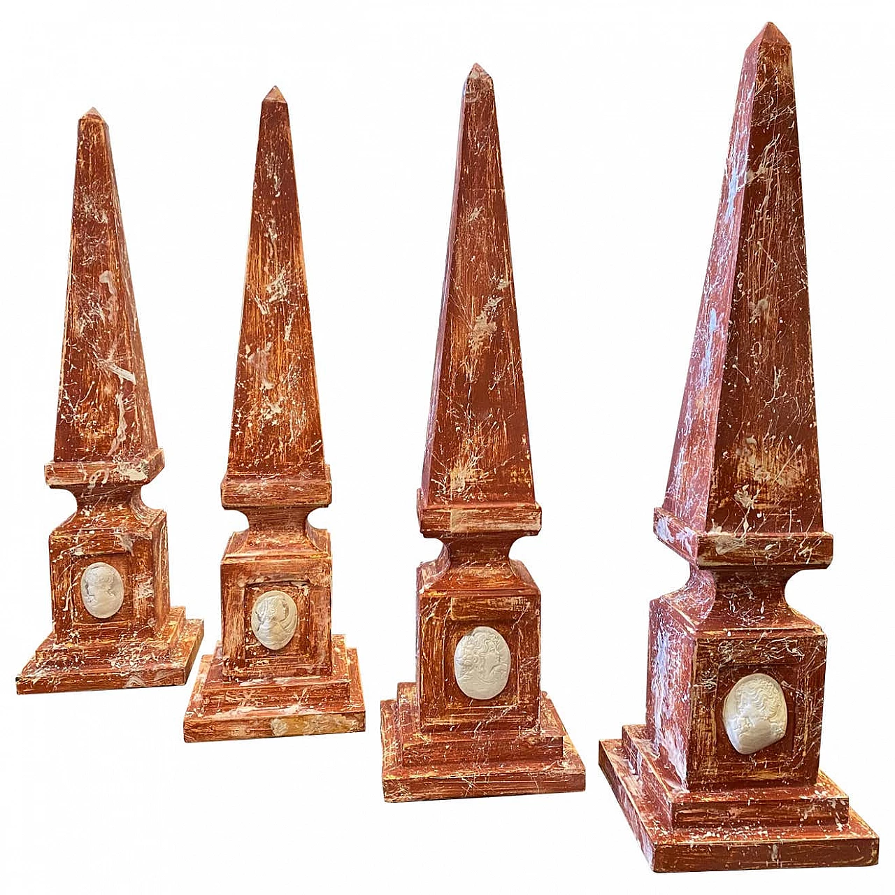 4 Obelisks in hand-painted fake marble wood, 20s 1339312