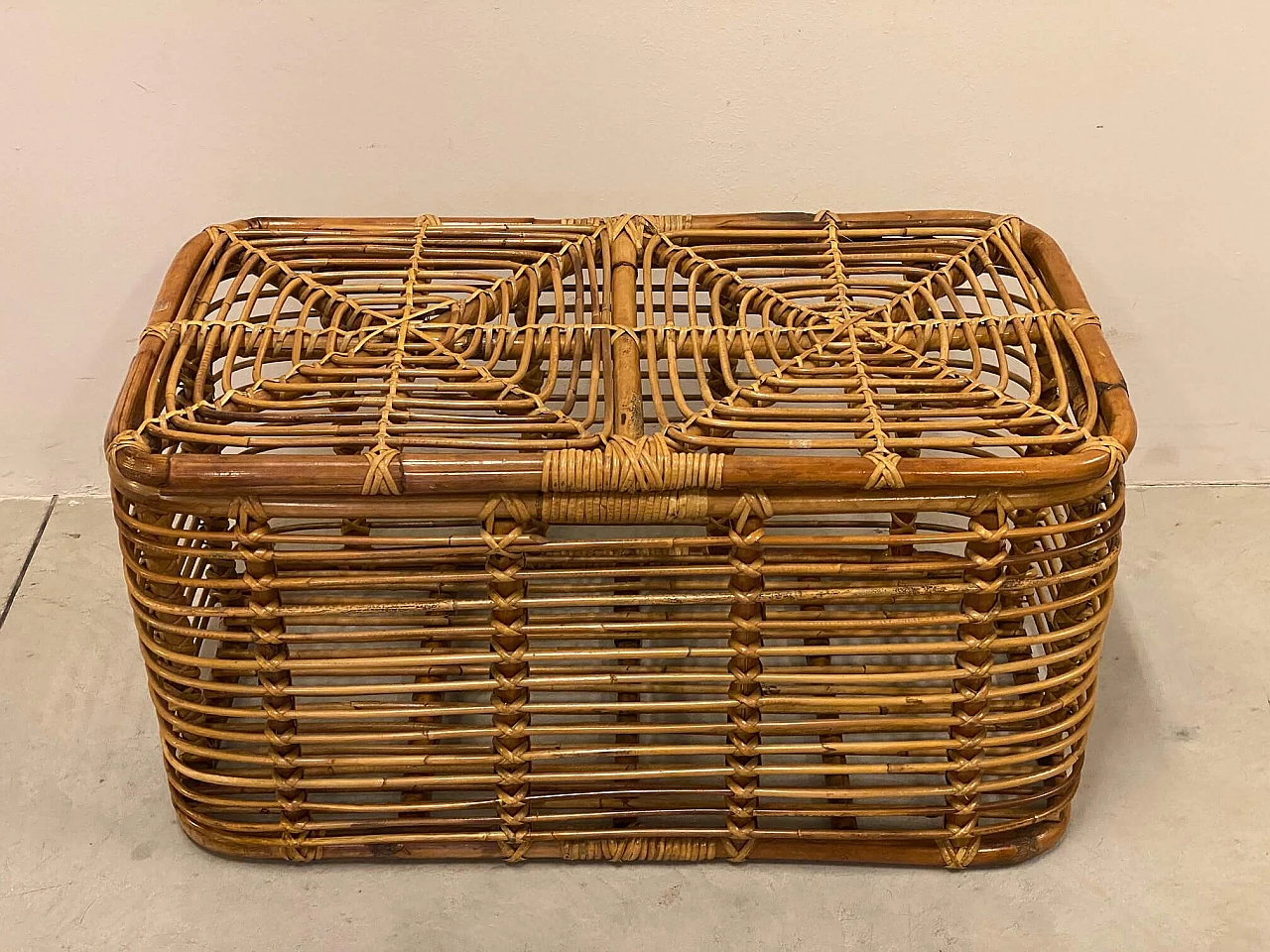 Wicker and bamboo basket, 70s 1339450