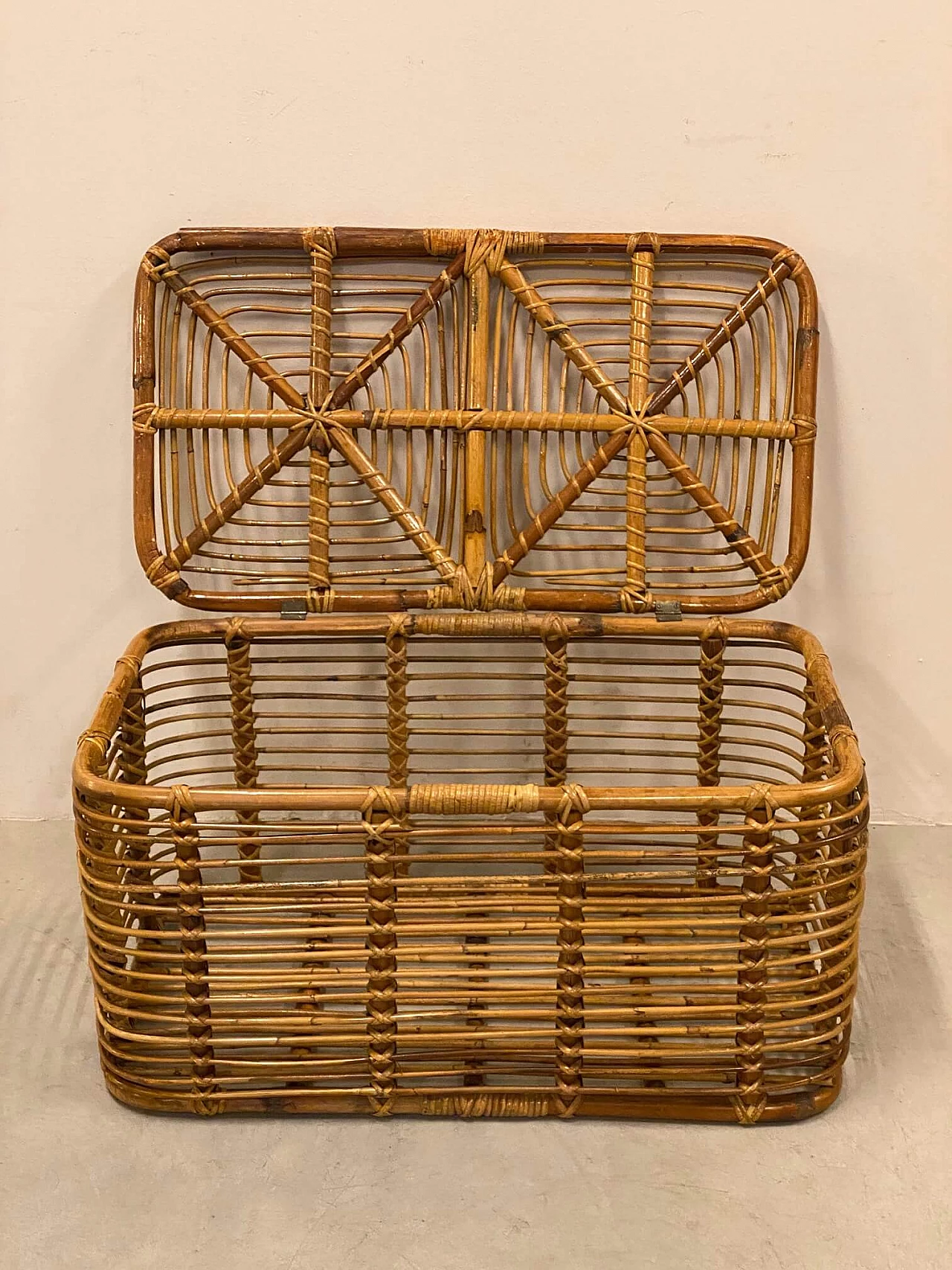 Wicker and bamboo basket, 70s 1339455
