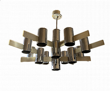 Steel and brass chandelier with 13 lights by Sciolari, 70s