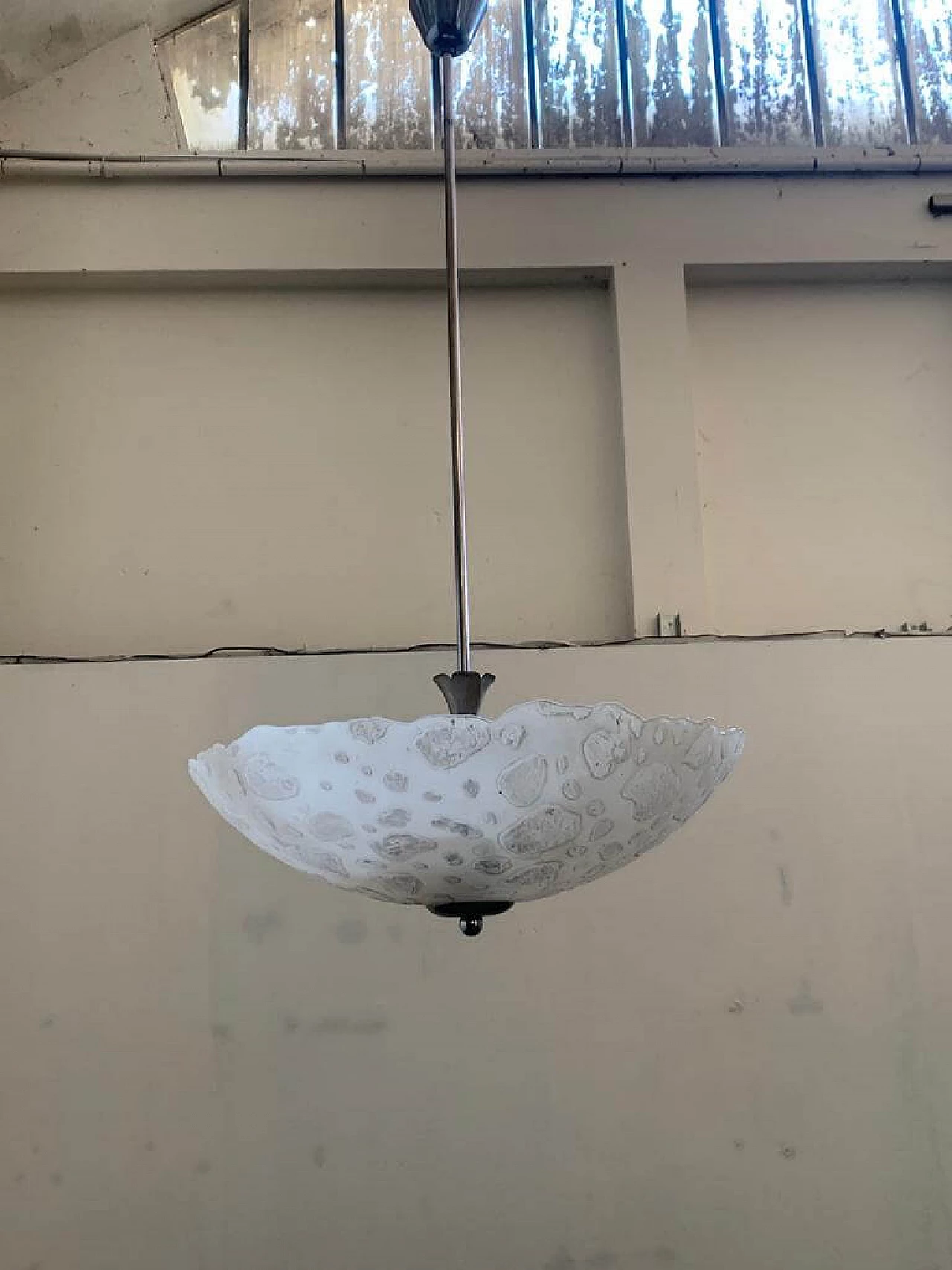 Lampadario in vetro satinato con bolle irregolari, anni '60 1340897