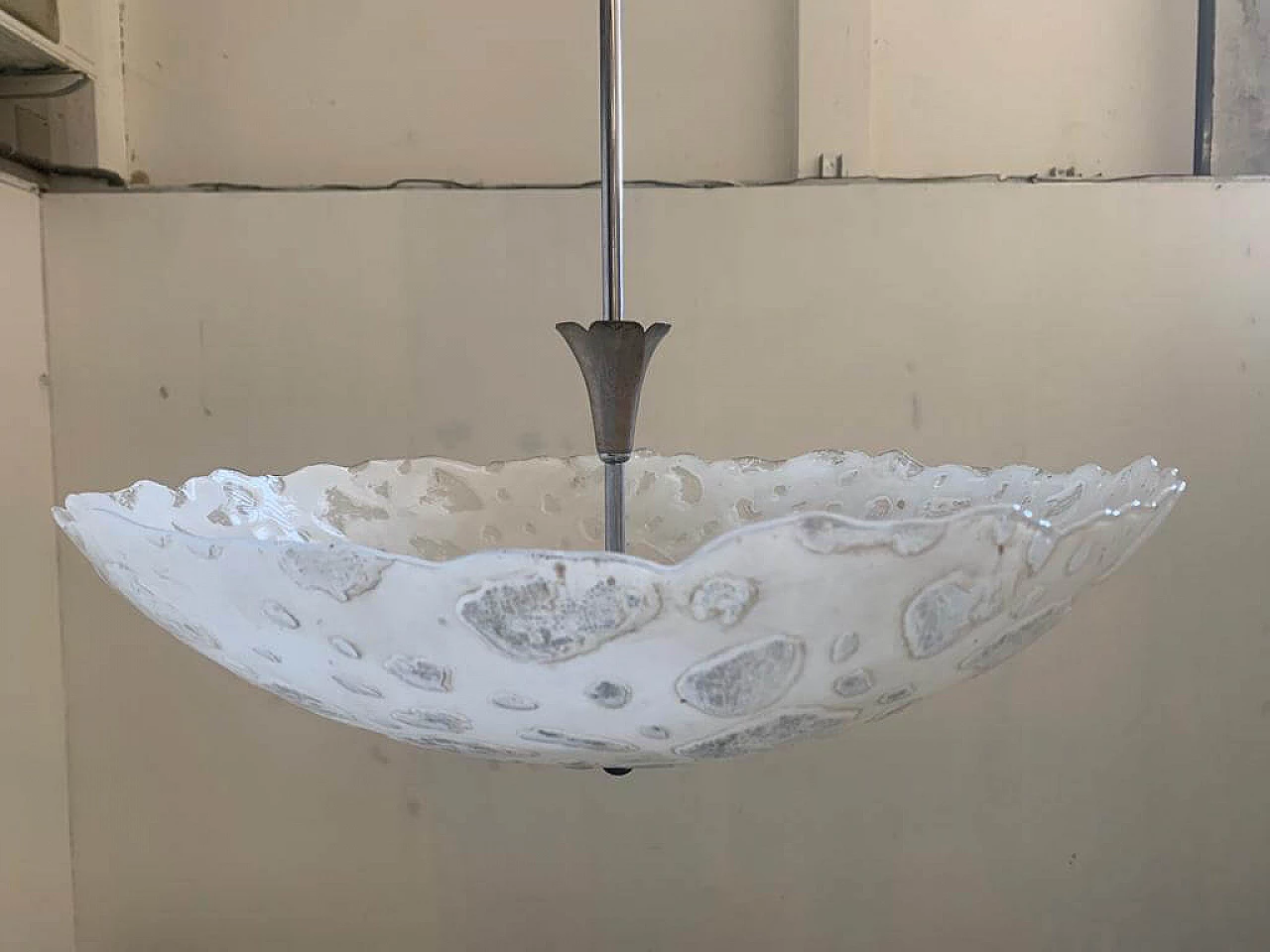 Satin glass chandelier with irregular bubbles, 1960s 1340901