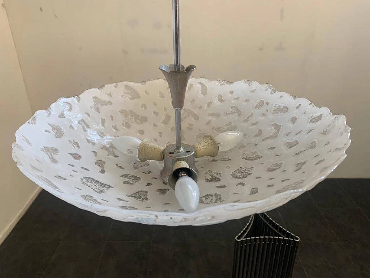 Satin glass chandelier with irregular bubbles, 1960s 1340902