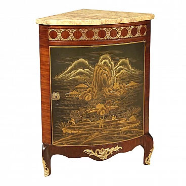 French corner cabinet in mahogany lacquered chinoiserie wood
